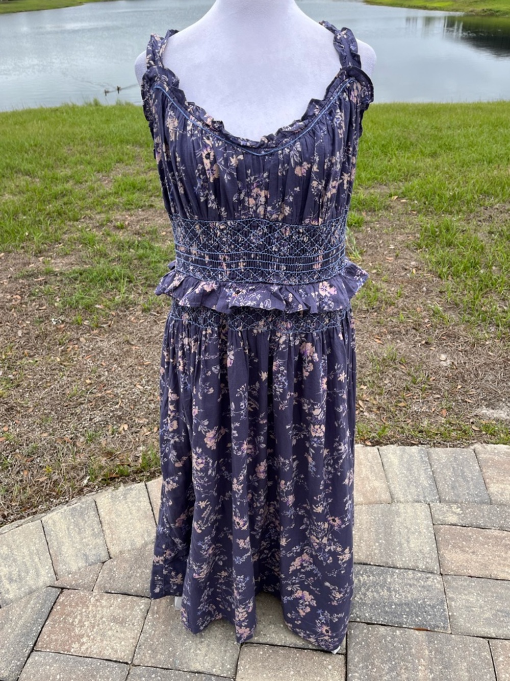 NWOT Anthropologie Floral Smocked Waist Purple Summer Dress Size XL - Picture 5 of 16
